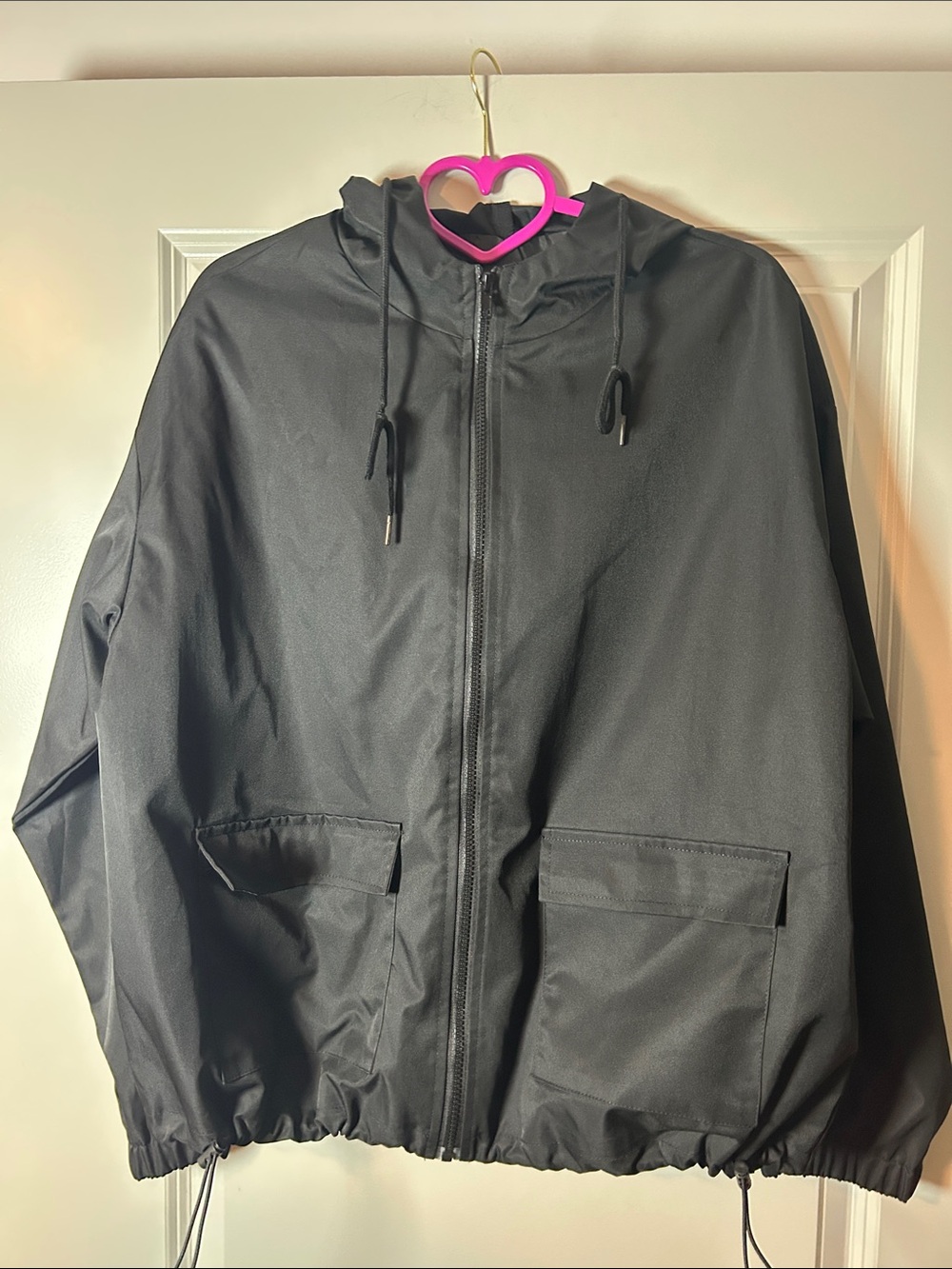 Classic Black Hooded Windbreaker Jacket - Unbranded
